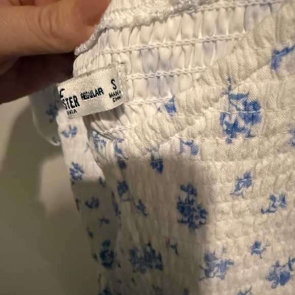 Hollister Floral Babydoll Skort Dress Size Small White Blue Smocked Romper Mini - Picture 6 of 11